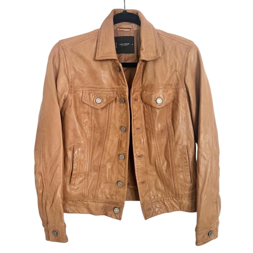 Lucky Brand Tan Lambskin Trucker Jacket Casual Boho Women’s XS